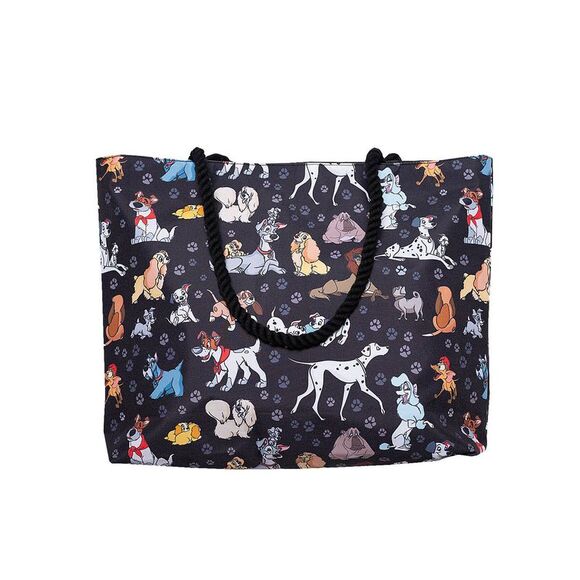 New Disney Dogs Travel Rope Tote Bag Carry-On Paw Prints 101 Dalmatians Black - Picture 2 of 7